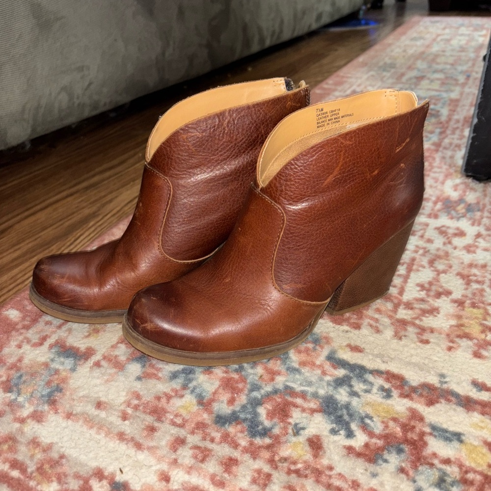 Brown Leather Wedge Ankle Boots